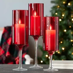 Clearance Glass Stemmed Hurricanes, Set of 3 Candle Holders