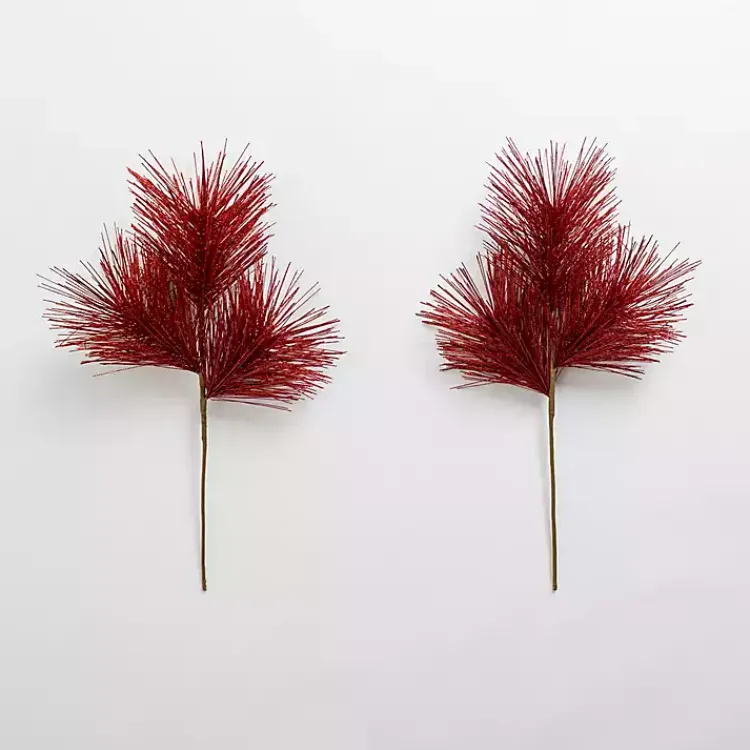 Hot Glitter Pine Needle Picks, Set of 2 Christmas Tree Decorations