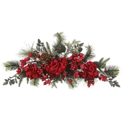 Clearance Red Hydrangea and Pine Christmas Swag Christmas Wreaths