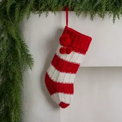 Outlet Red Striped Knit Christmas Stocking Christmas Stockings & Stocking Holders