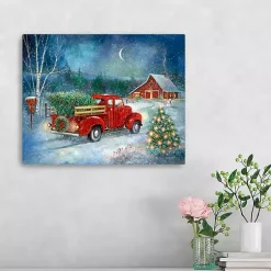 Red Truck with Tree Small Canvas Art Print Christmas Art & Wall Decor