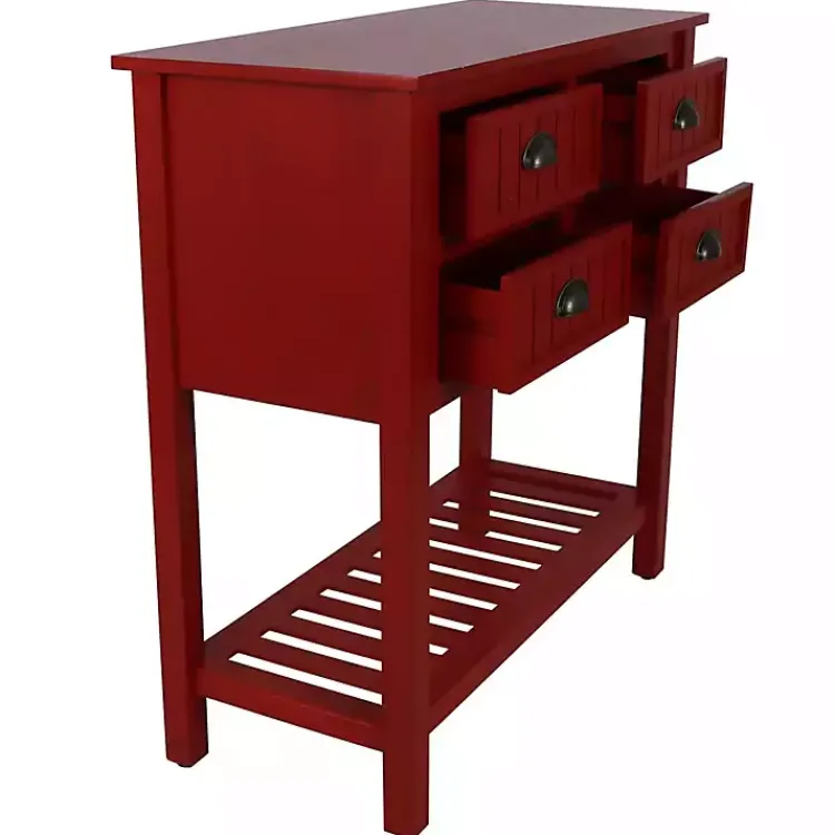 Kirklands Home Console Tables|Wood 4-Drawer Console Table Red