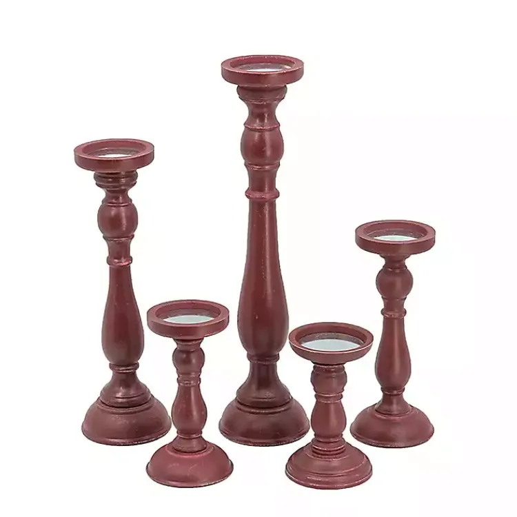 Wood Spindle Taper Candle Holders, Set of 5 Candle Holders