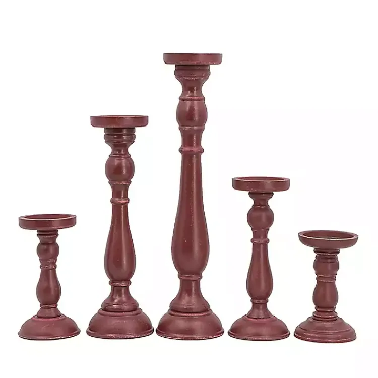Wood Spindle Taper Candle Holders, Set of 5 Candle Holders