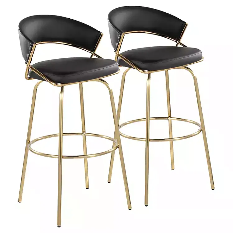 Kirklands Home Bar Stools & Counter Height Stools|Remy & Gold Swivel Bar Stools, Set of 2 Black