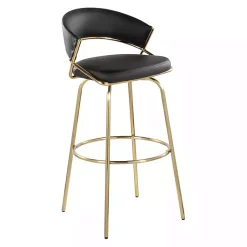 Kirklands Home Bar Stools & Counter Height Stools|Remy & Gold Swivel Bar Stools, Set of 2 Black