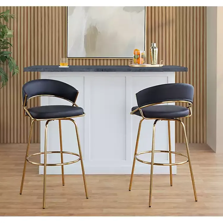 Kirklands Home Bar Stools & Counter Height Stools|Remy & Gold Swivel Bar Stools, Set of 2 Black