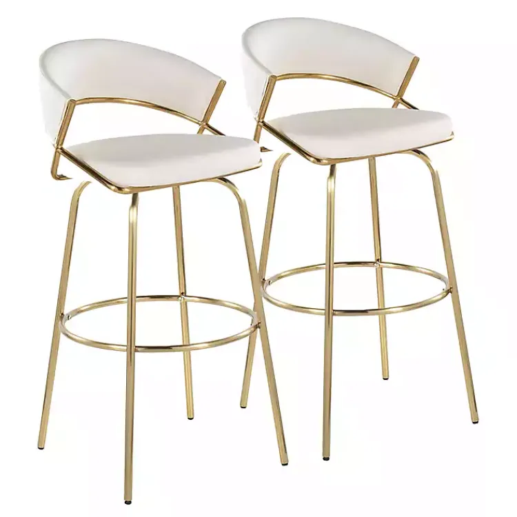 Kirklands Home Bar Stools & Counter Height Stools|Remy White & Gold Swivel Bar Stools, Set of 2 Black