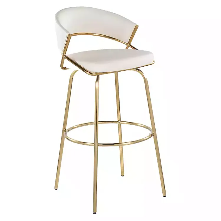 Kirklands Home Bar Stools & Counter Height Stools|Remy White & Gold Swivel Bar Stools, Set of 2 Black