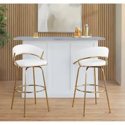 Kirklands Home Bar Stools & Counter Height Stools|Remy White & Gold Swivel Bar Stools, Set of 2 Black