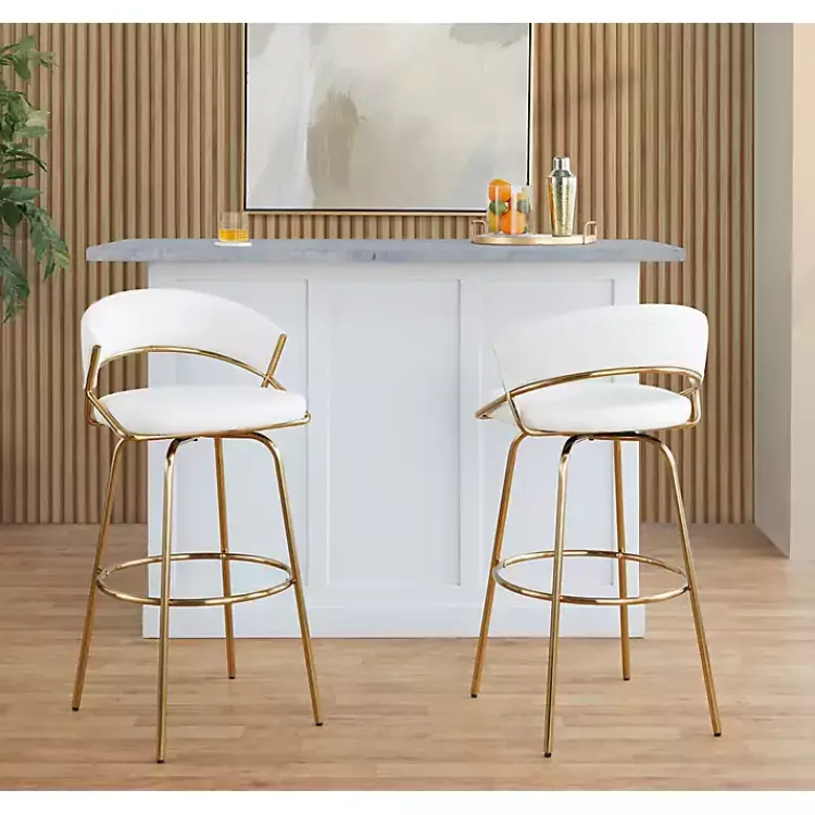 Kirklands Home Bar Stools & Counter Height Stools|Remy White & Gold Swivel Bar Stools, Set of 2 Black