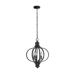 Kirklands Home Chandeliers & Pendant Lighting|Round Iron Ornate Pendant Light Black