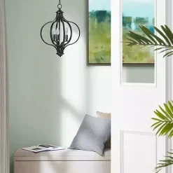 Kirklands Home Chandeliers & Pendant Lighting|Round Iron Ornate Pendant Light Black