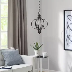 Kirklands Home Chandeliers & Pendant Lighting|Round Iron Ornate Pendant Light Black