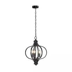 Kirklands Home Chandeliers & Pendant Lighting|Round Iron Ornate Pendant Light Black
