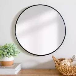 Kirklands Home Framed Mirrors|Round Black Nouveau Linear Wall Mirror, 20 in.