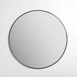Kirklands Home Framed Mirrors|Round Black Nouveau Linear Wall Mirror, 38 in.