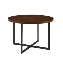 Kirklands Home Dining Tables|Round and Black X Base Dining Table Brown