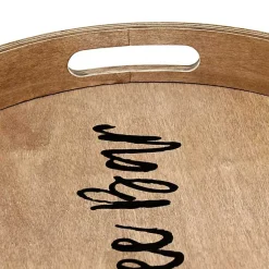 Kirklands Home Serving & Entertaining|Round Wood Coffee Bar Tray Brown