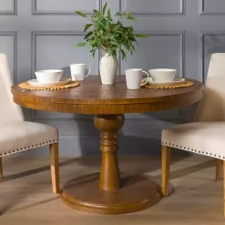 Kirklands Home Dining Tables|Round Wood Pedestal Dining Table Brown
