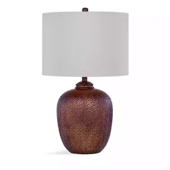 Kirklands Home Table Lamps|Round Copper Textured Table Lamp White