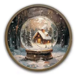 Best Round Forest Cabin Snow Globe Framed Art Print Christmas Art & Wall Decor