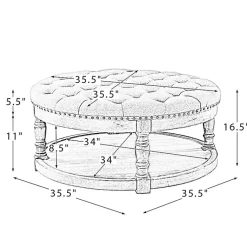 Kirklands Home Benches & Ottomans|Round Cepheus Tufted Ottoman Gray