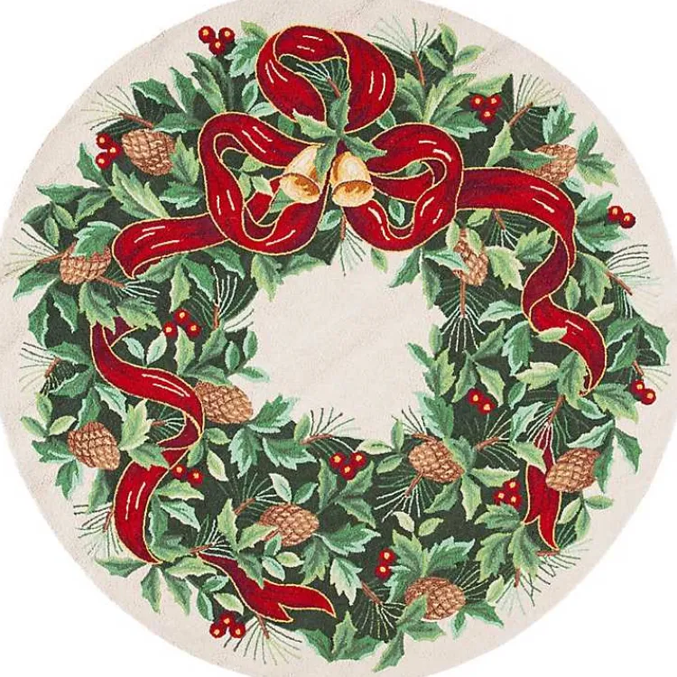 Outlet Round Ivory Vintage Poster Hooked Accent Rug Christmas Decorations