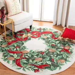 Outlet Round Ivory Vintage Poster Hooked Accent Rug Christmas Decorations