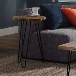 Kirklands Home Accent & End Tables|Round Natural Live Edge Hairpin Legs Accent Table