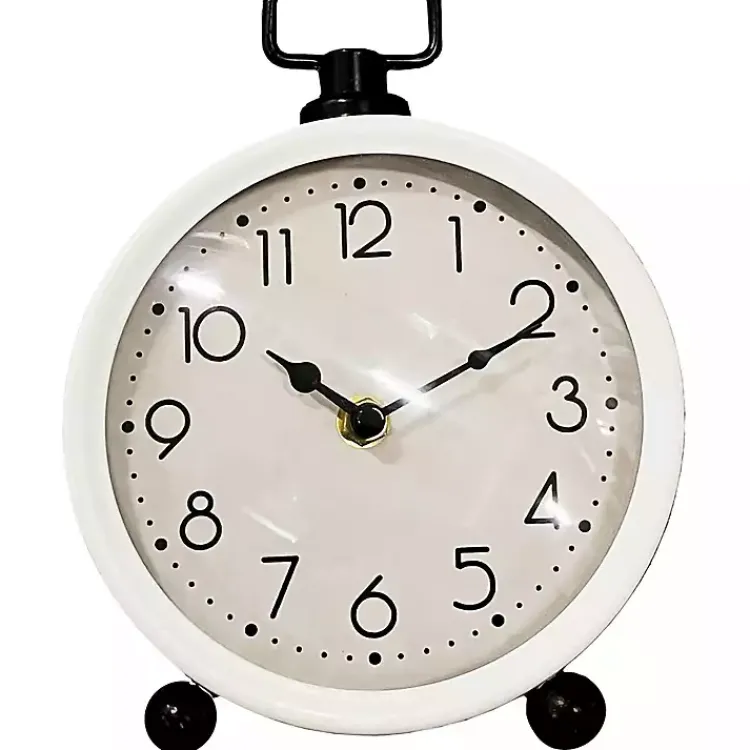 Round White Metal Tabletop Clock Decorative Accents