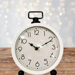 Round White Metal Tabletop Clock Decorative Accents