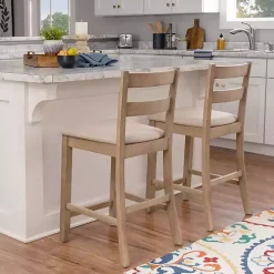 Kirklands Home Bar Stools & Counter Height Stools|Rustic Graywash Wood Upholstered Counter Stool Brown