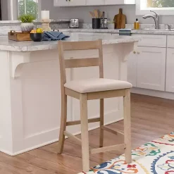 Kirklands Home Bar Stools & Counter Height Stools|Rustic Graywash Wood Upholstered Counter Stool Brown