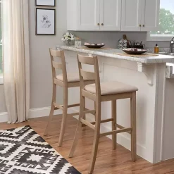 Kirklands Home Bar Stools & Counter Height Stools|Rustic Graywash Wood Upholstered Bar Stool Brown