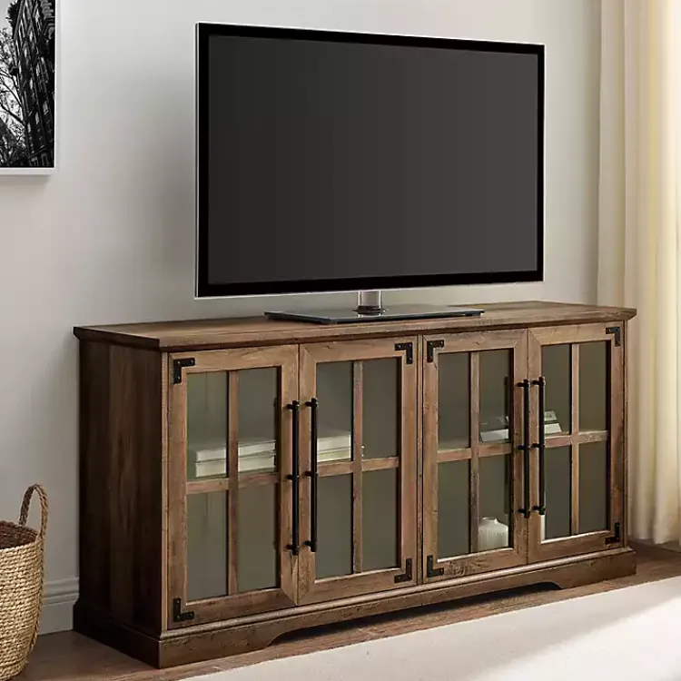 Kirklands Home Tv Stands & Media Consoles|Rustic Oak Window 4-Door TV Stand Brown