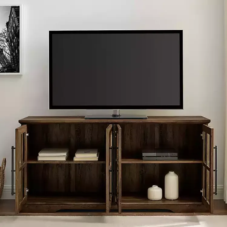 Kirklands Home Tv Stands & Media Consoles|Rustic Oak Window 4-Door TV Stand Brown