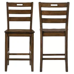 Kirklands Home Bar Stools & Counter Height Stools|Rustic Oak Wood Quinby Counter Stools, Set of 2 Brown