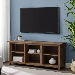 Kirklands Home Tv Stands & Media Consoles|Rustic Oak Wood Slatted Sides Media Cabinet Brown
