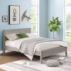 Kirklands Home Beds & Headboards|Rustic Smoke Wood Panel Full Bed Frame Gray