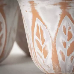 Kirklands Home Planters|Rustic Leaf Clay Planters, Set of 3 White