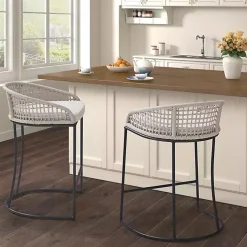 Kirklands Home Bar Stools & Counter Height Stools|Rustic Woven Rope Back Counter Stool White