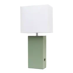 Kirklands Home Table Lamps|Sage Leather Charging Table Lamp Green