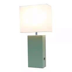 Kirklands Home Table Lamps|Sage Leather Charging Table Lamp Green