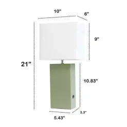 Kirklands Home Table Lamps|Sage Leather Charging Table Lamp Green