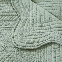Hot Sage Oversized Quilted Scalloped Edge Throw Blankets & Throws