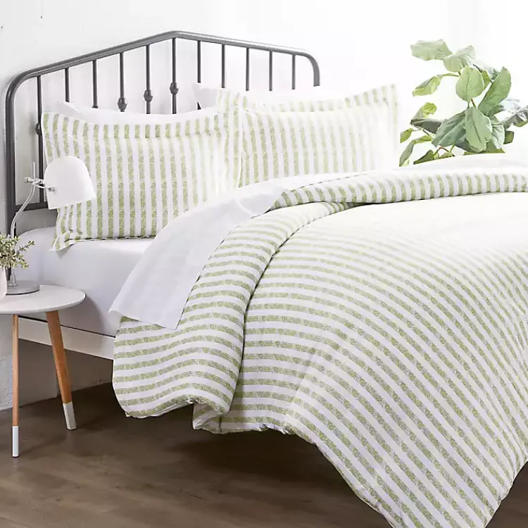 Kirklands Home Duvets|Sage Stripes 3-pc. Queen Duvet Cover Set