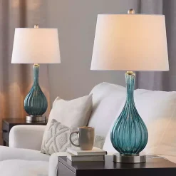 Kirklands Home Table Lamps|Sapphire Crackle Glass Table Lamps, Set of 2 White