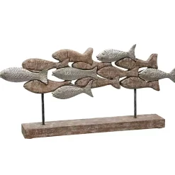 Sale School of Fish Natural Wood Carved Sculpture Statues & Figurines