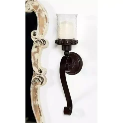 Scrolled Wrought Iron and Glass Hurricane Sconce Sconces